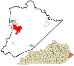 Pike County Kentucky incorporated and unincorporated areas Pikeville highlighted